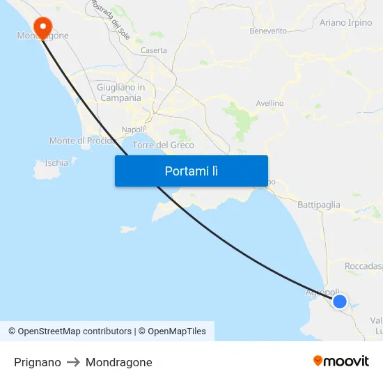 Prignano to Mondragone map