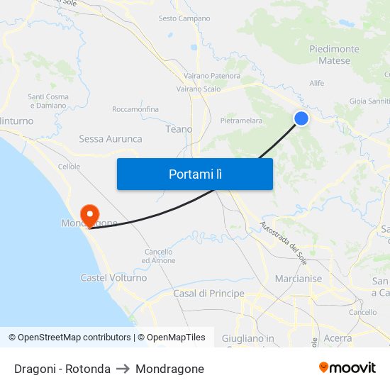 Dragoni - Rotonda to Mondragone map