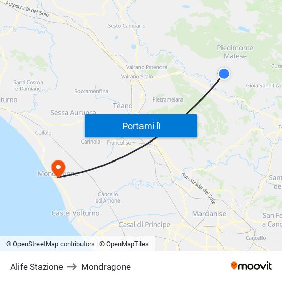 Alife Stazione to Mondragone map