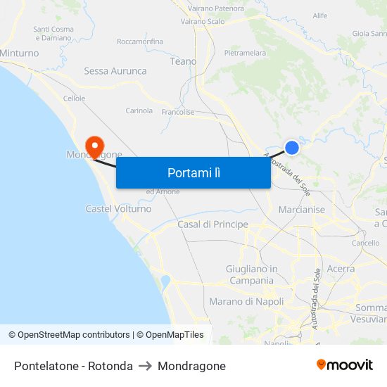 Pontelatone - Rotonda to Mondragone map