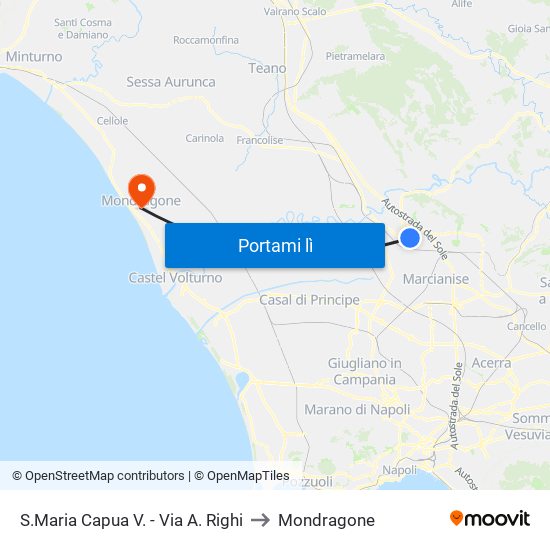 S.Maria Capua V. - Via A. Righi to Mondragone map