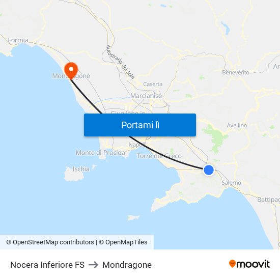 Nocera Inferiore FS to Mondragone map