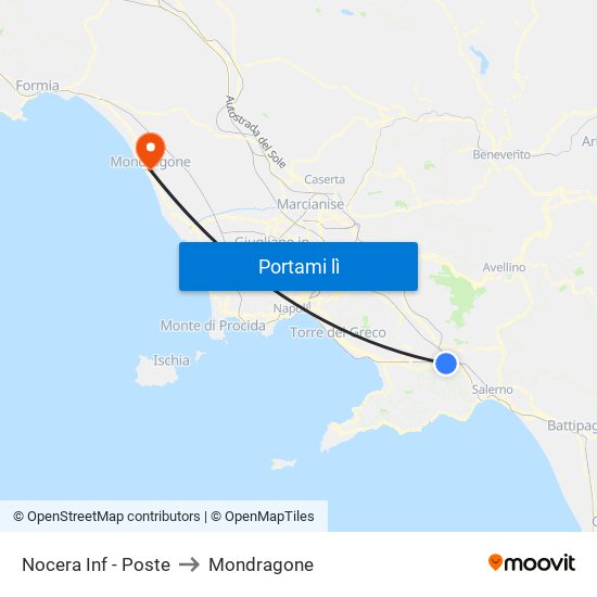Nocera Inf - Poste to Mondragone map