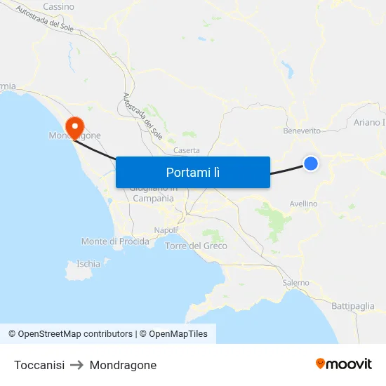 Toccanisi to Mondragone map