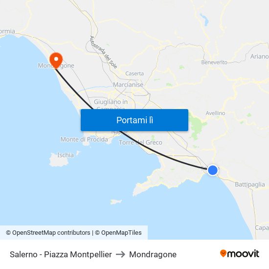 Salerno - Piazza Montpellier to Mondragone map