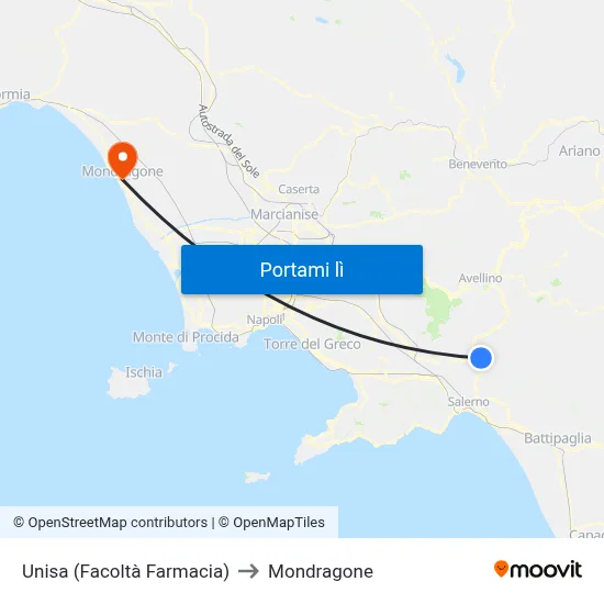 Unisa (Facoltà Farmacia) to Mondragone map