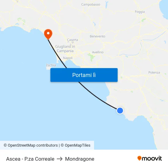 Ascea - P.za Correale to Mondragone map