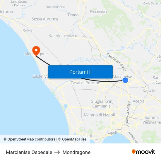 Marcianise Ospedale to Mondragone map