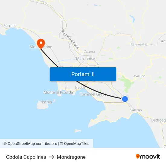 Codola Capolinea to Mondragone map