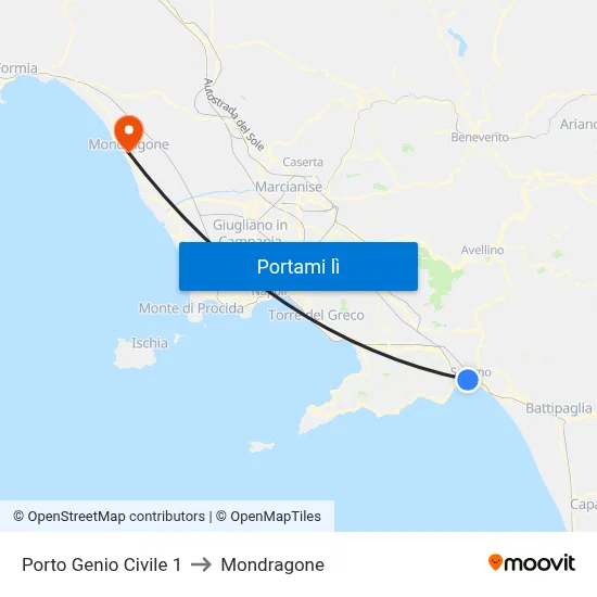Porto Genio Civile 1 to Mondragone map