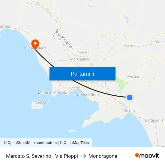 Mercato S. Severino - Via Pioppi to Mondragone map
