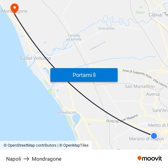 Napoli to Mondragone map