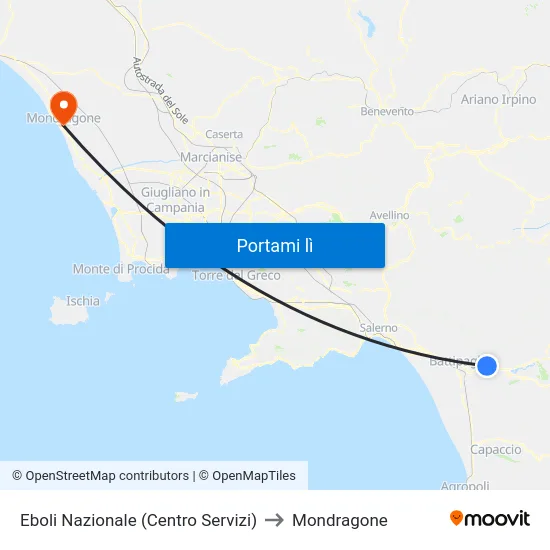 Eboli Nazionale (Centro Servizi) to Mondragone map