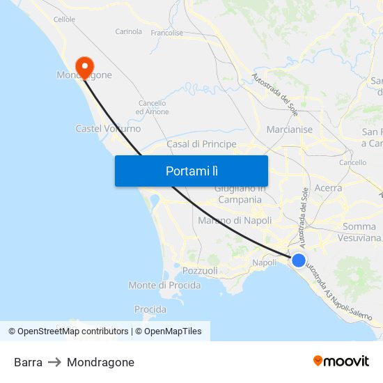 Barra to Mondragone map