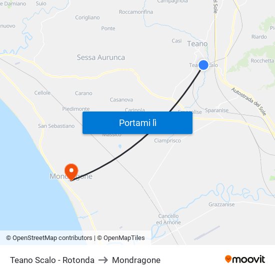 Teano Scalo - Rotonda to Mondragone map