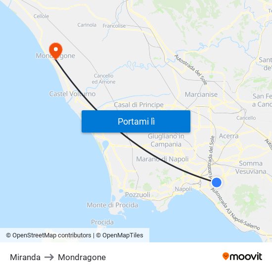 Miranda to Mondragone map