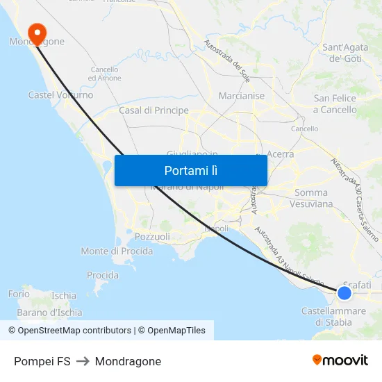 Pompei FS to Mondragone map