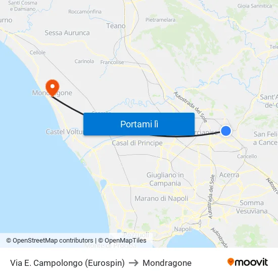 Via E. Campolongo (Eurospin) to Mondragone map