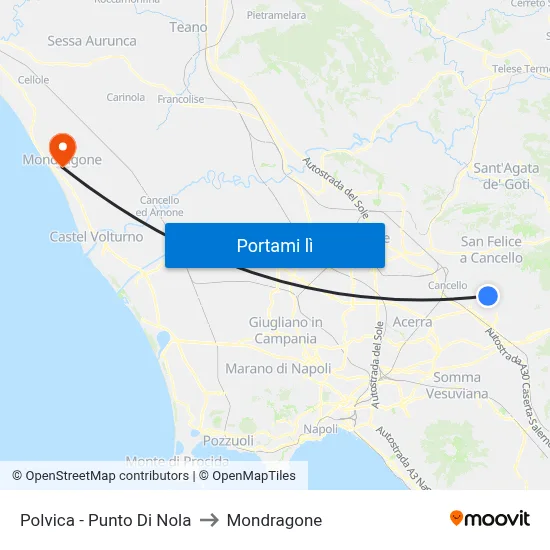 Polvica - Punto Di Nola to Mondragone map
