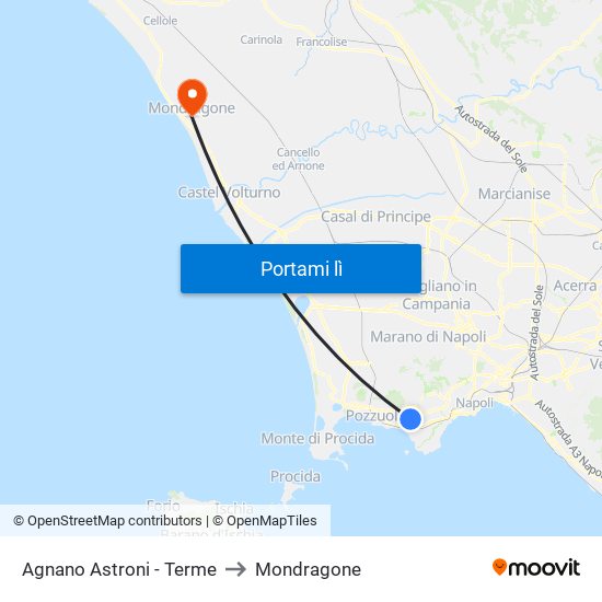 Agnano Astroni - Terme to Mondragone map