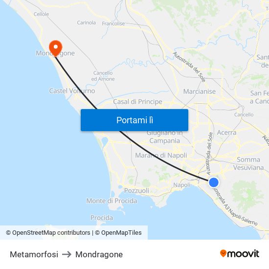 Metamorfosi to Mondragone map