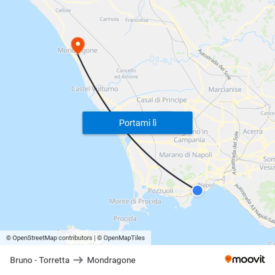 Bruno - Torretta to Mondragone map