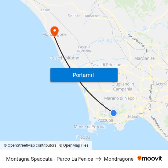 Montagna Spaccata - Parco La Fenice to Mondragone map