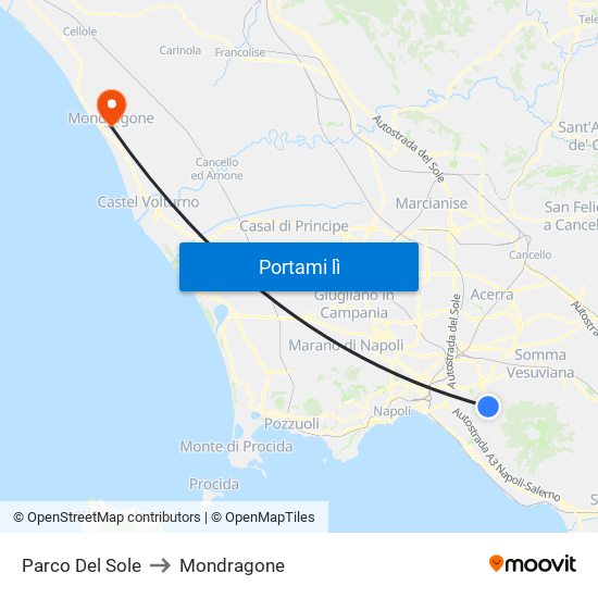 Parco Del Sole to Mondragone map