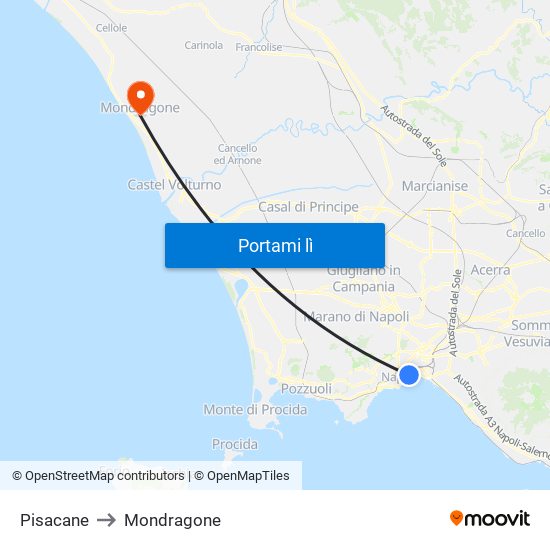 Pisacane to Mondragone map