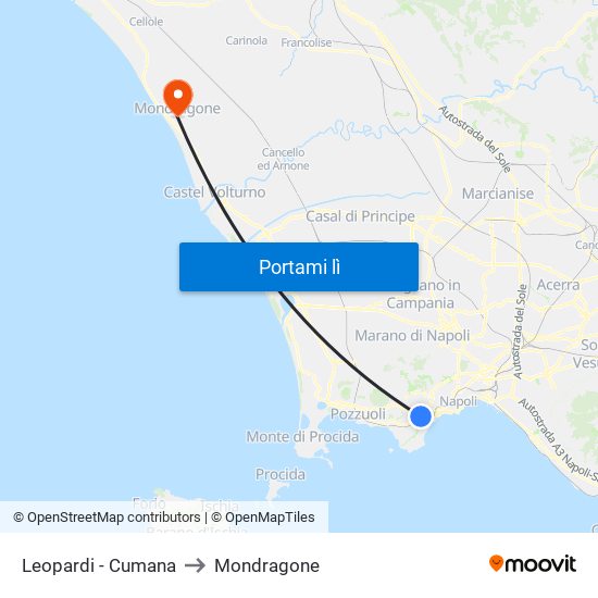 Leopardi - Cumana to Mondragone map