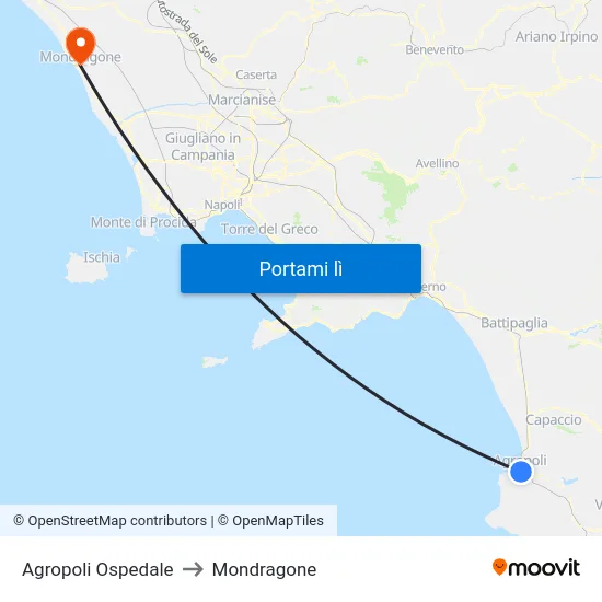 Agropoli Ospedale to Mondragone map