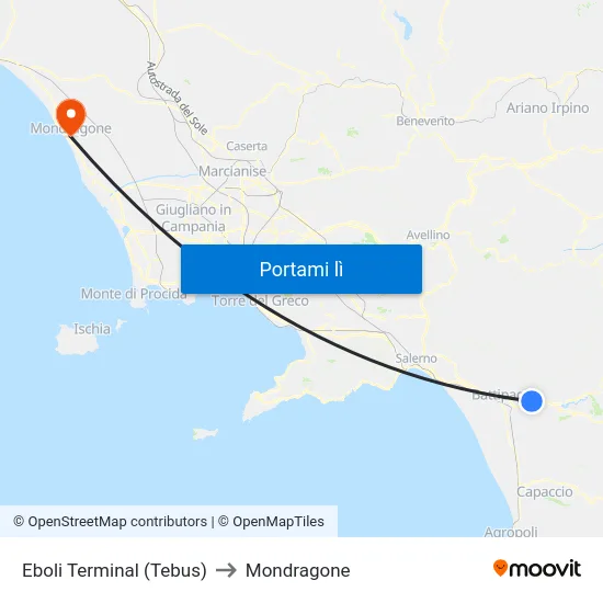 Eboli Terminal (Tebus) to Mondragone map