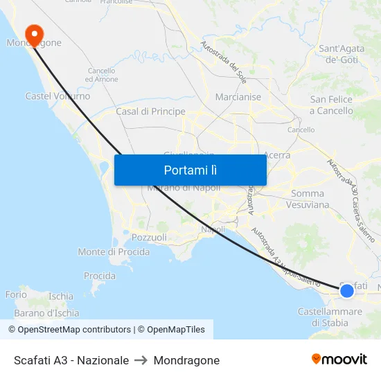Scafati A3 - Nazionale to Mondragone map