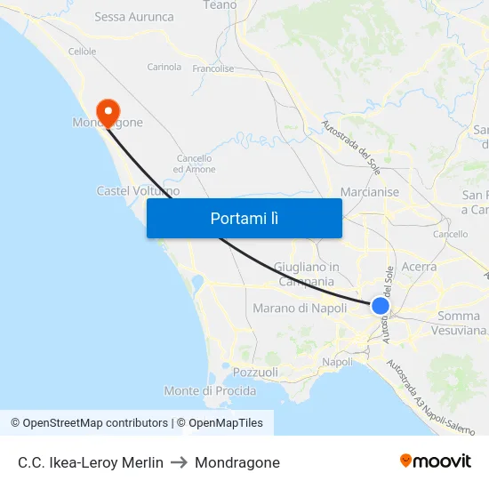 C.C. Ikea-Leroy Merlin to Mondragone map