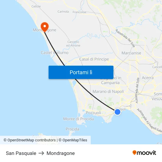 San Pasquale to Mondragone map