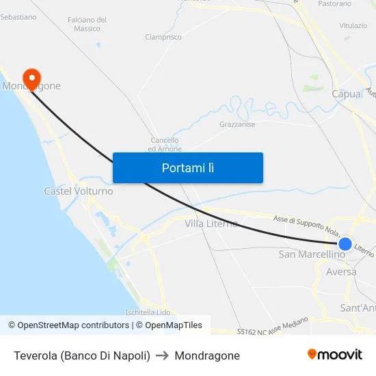 Teverola (Banco Di Napoli) to Mondragone map