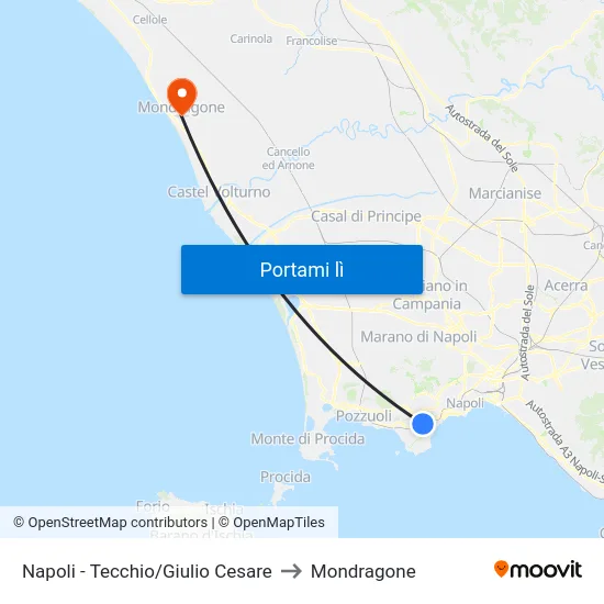 Napoli - Tecchio/Giulio Cesare to Mondragone map