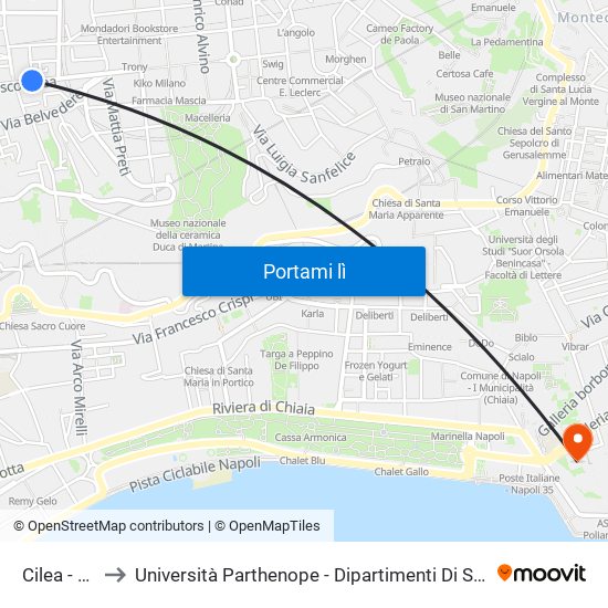 Cilea - Gemito to Università Parthenope - Dipartimenti Di Studi Economici E Aziendali map