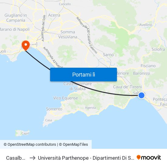 Casalbore Irno to Università Parthenope - Dipartimenti Di Studi Economici E Aziendali map