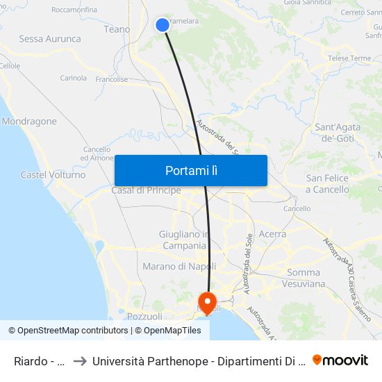 Riardo - Cimitero to Università Parthenope - Dipartimenti Di Studi Economici E Aziendali map