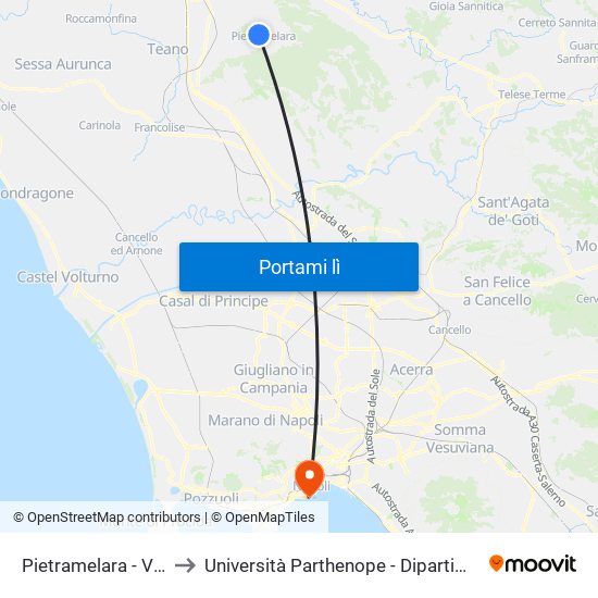 Pietramelara - Via S. Pasquale, 123 to Università Parthenope - Dipartimenti Di Studi Economici E Aziendali map