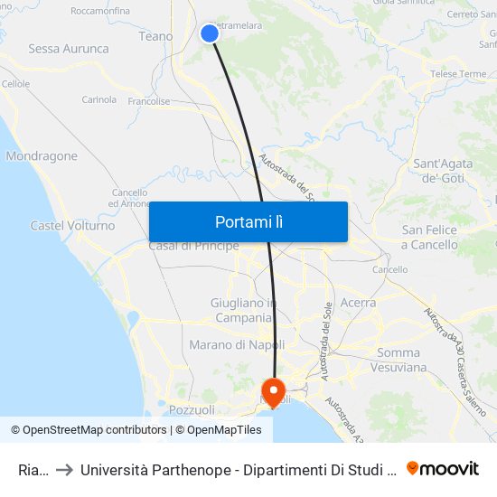 Riardo to Università Parthenope - Dipartimenti Di Studi Economici E Aziendali map