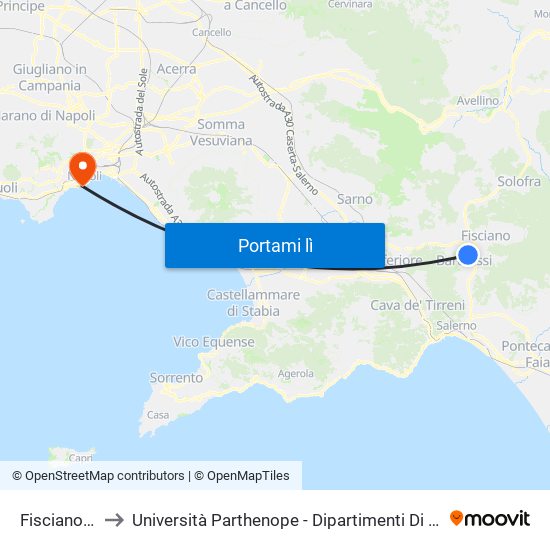 Fisciano-Lancusi to Università Parthenope - Dipartimenti Di Studi Economici E Aziendali map