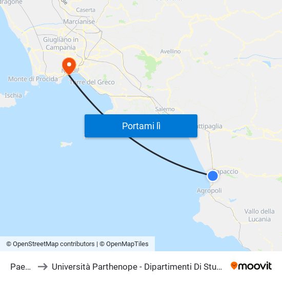 Paestum to Università Parthenope - Dipartimenti Di Studi Economici E Aziendali map