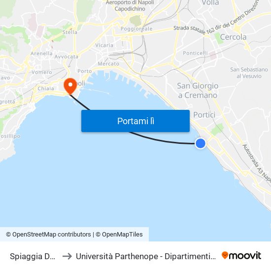 Spiaggia Delle Mortelle to Università Parthenope - Dipartimenti Di Studi Economici E Aziendali map