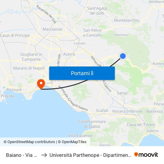 Baiano - Via Nazionale, 104 to Università Parthenope - Dipartimenti Di Studi Economici E Aziendali map