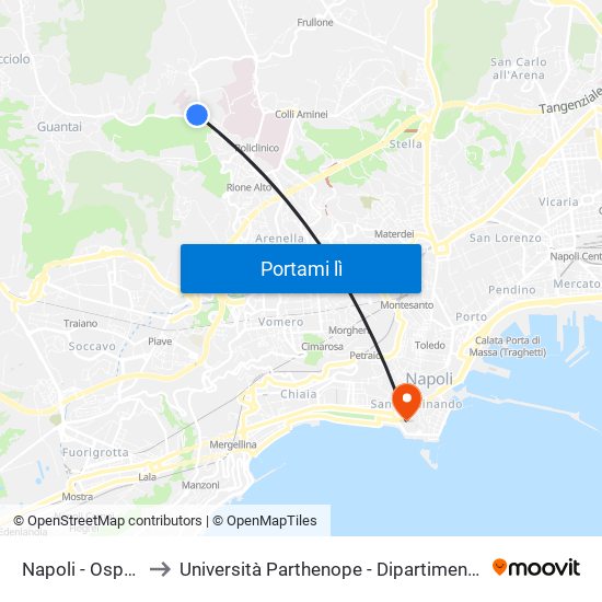 Napoli - Ospedale Monaldi to Università Parthenope - Dipartimenti Di Studi Economici E Aziendali map