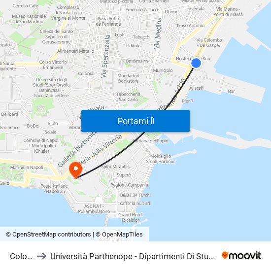 Colombo to Università Parthenope - Dipartimenti Di Studi Economici E Aziendali map