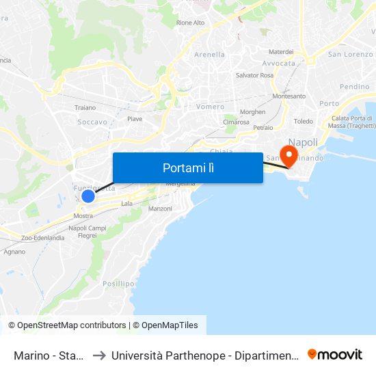 Marino - Stadio Maradona to Università Parthenope - Dipartimenti Di Studi Economici E Aziendali map