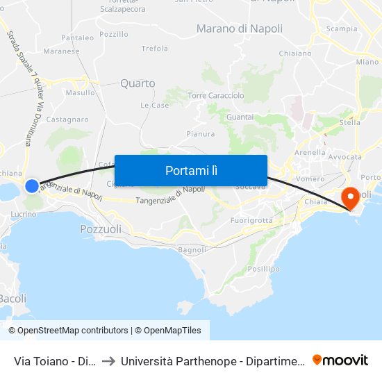 Via Toiano - Di Fronte Damiani to Università Parthenope - Dipartimenti Di Studi Economici E Aziendali map